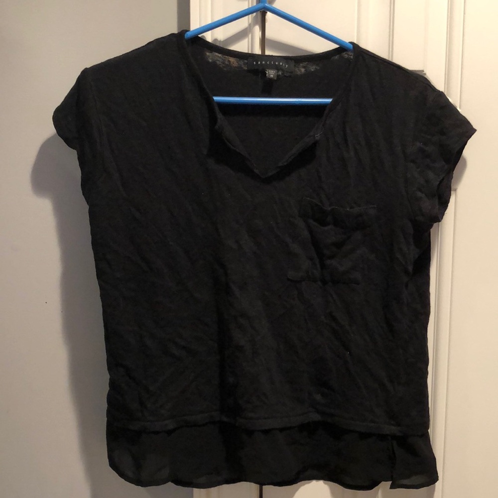Black Sanctuary V Neck Top Size Medium